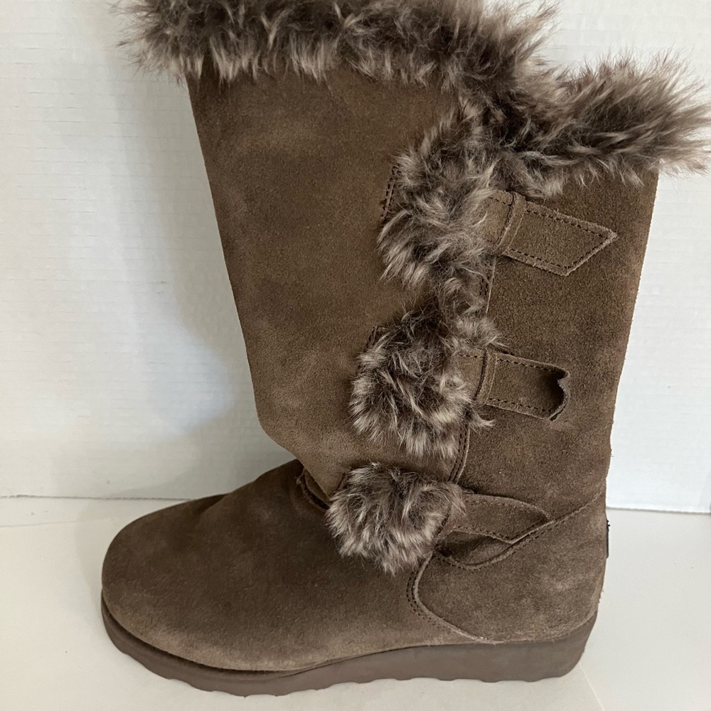 BearPaw Women's Brown Suede Faux-Fur Mid-Calf Boots
